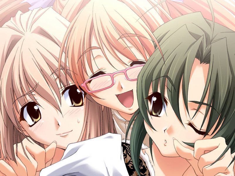Three Anime Girls Posing — Pink