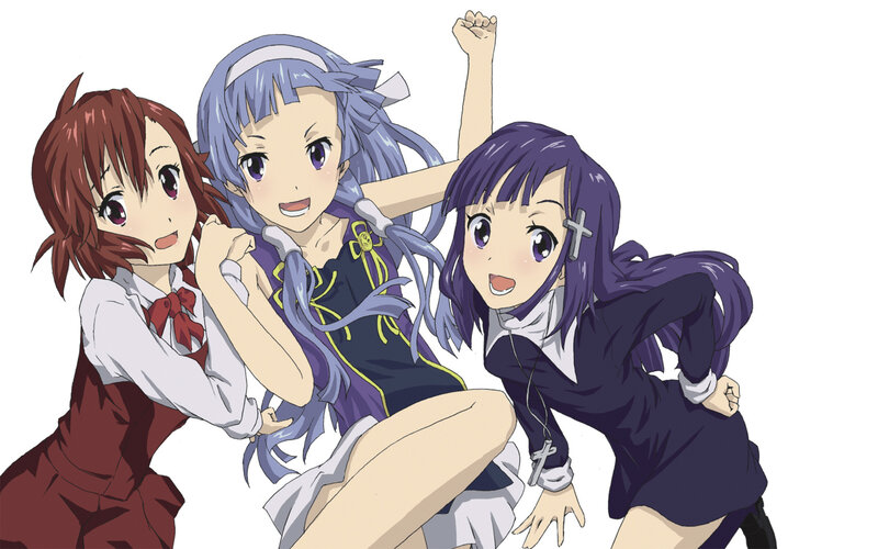 Three Anime Girls Posing — Purple