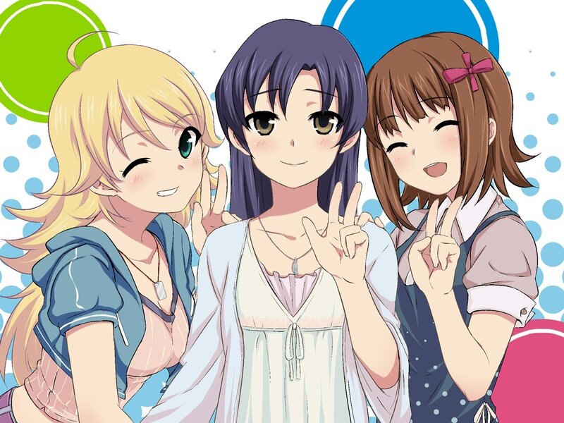 Three anime girls posing together