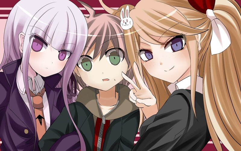 three anime girls posing together