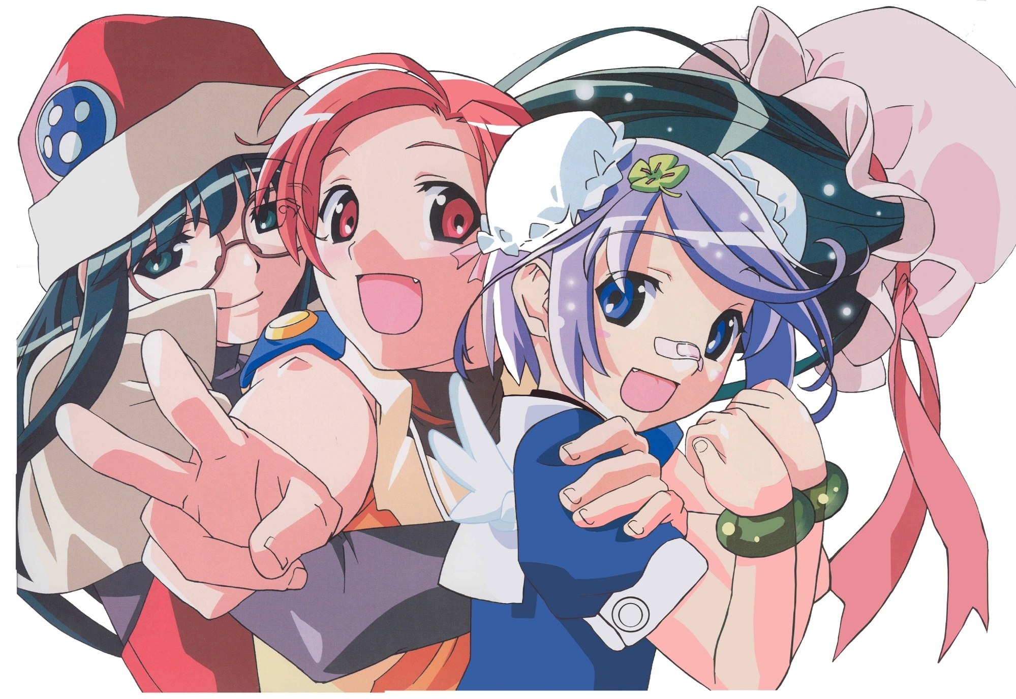 three anime girls posing together