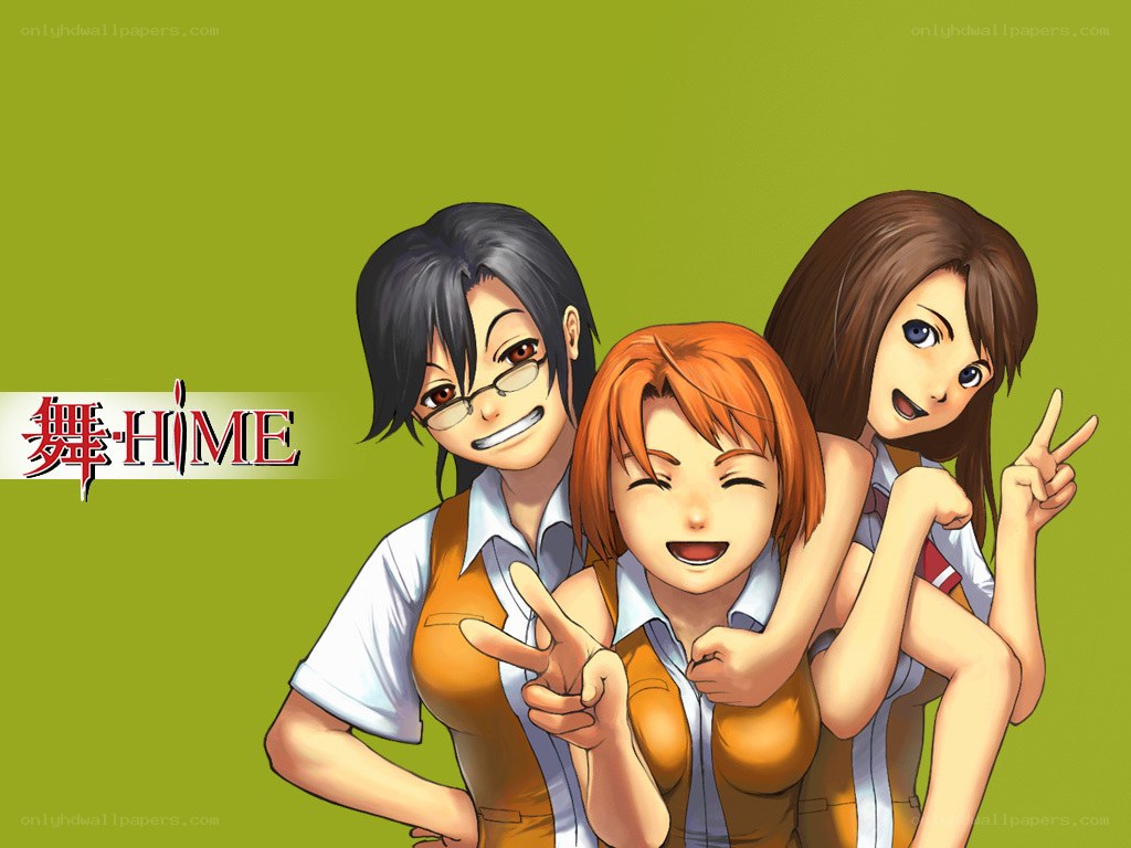 Three anime girls posing together