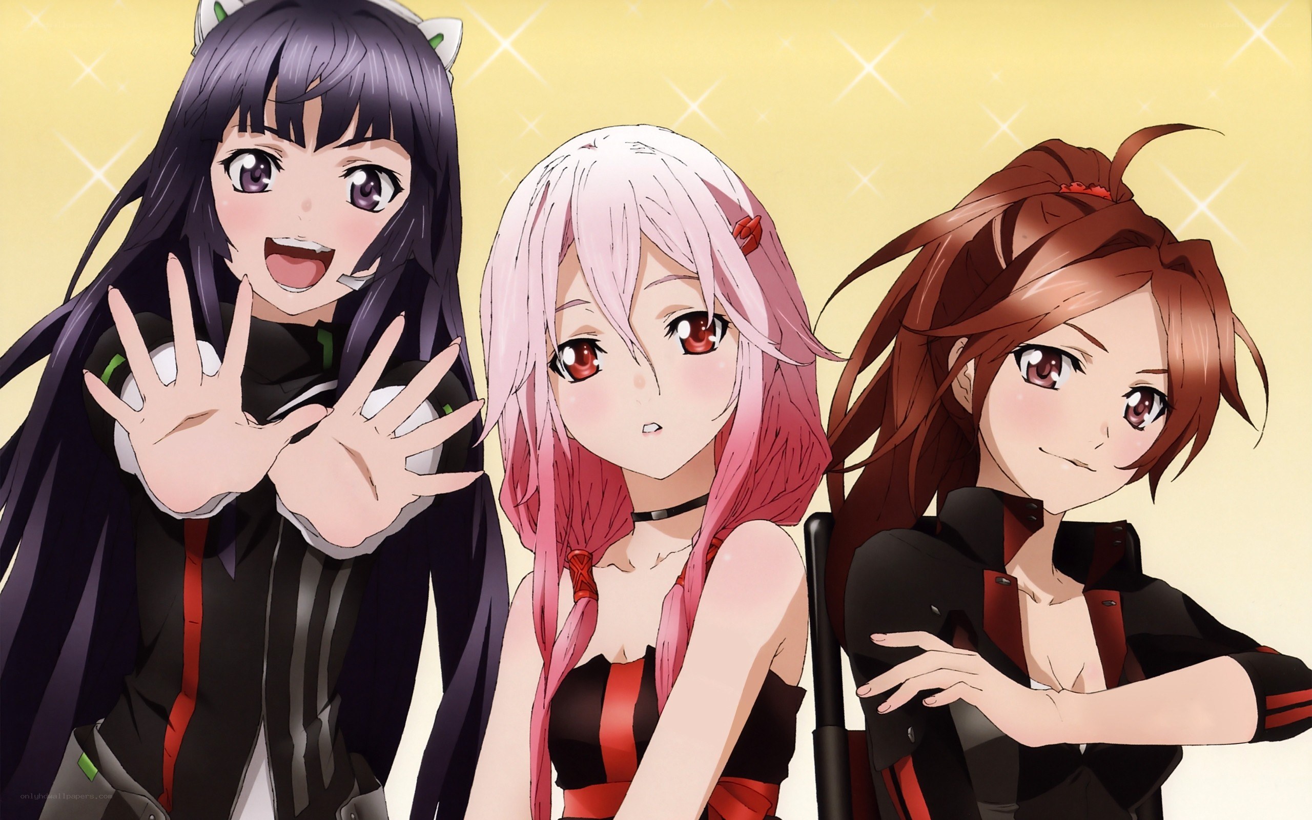 three anime girls posing together