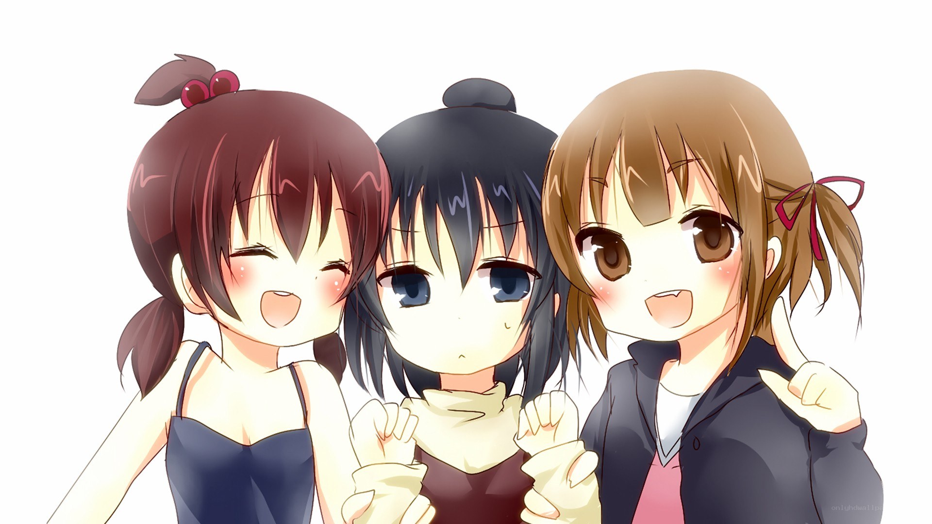 three anime girls posing together