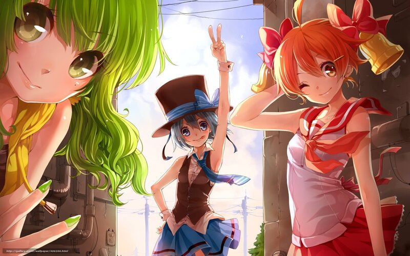 Three anime girls posing together
