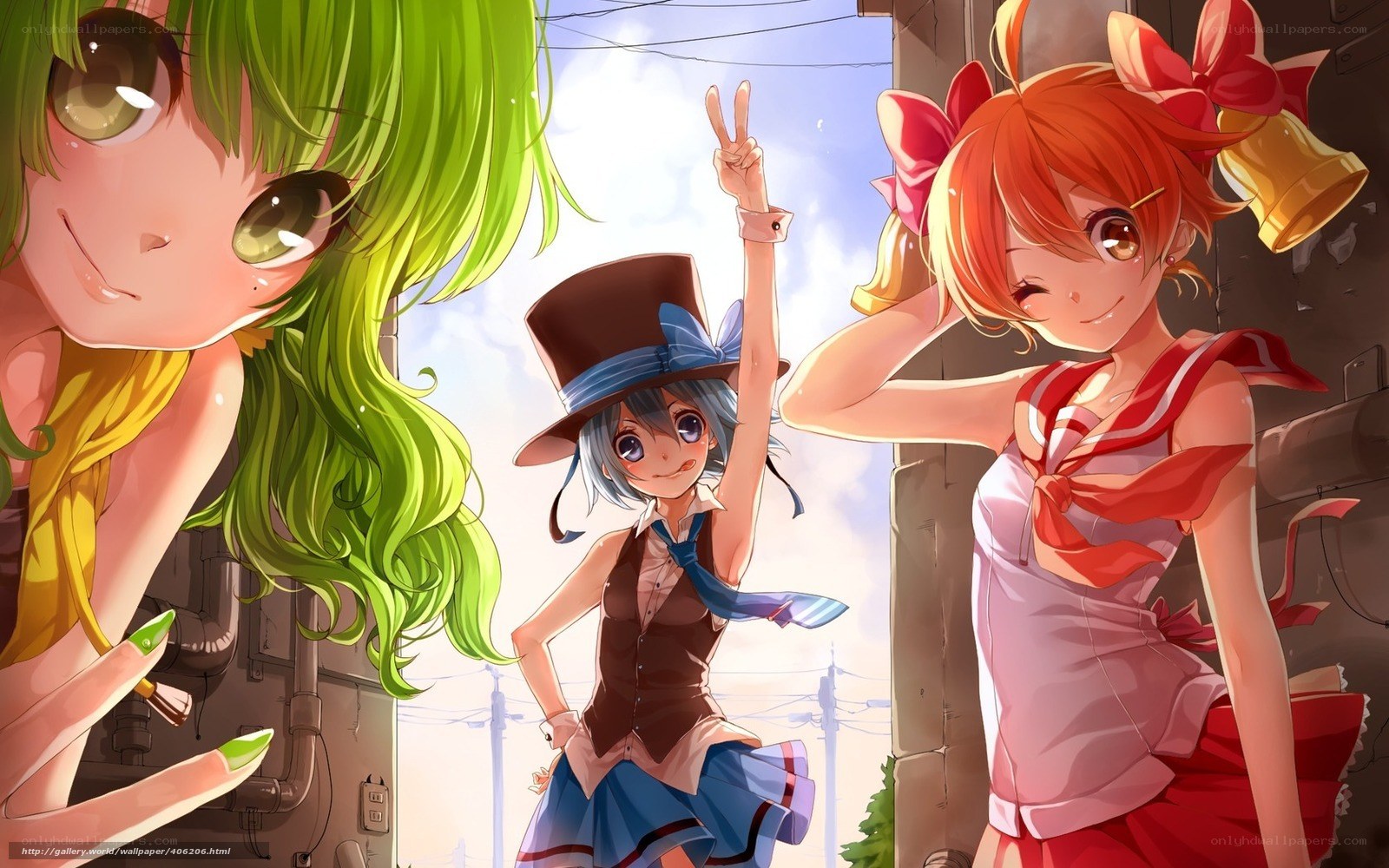 Three anime girls posing together