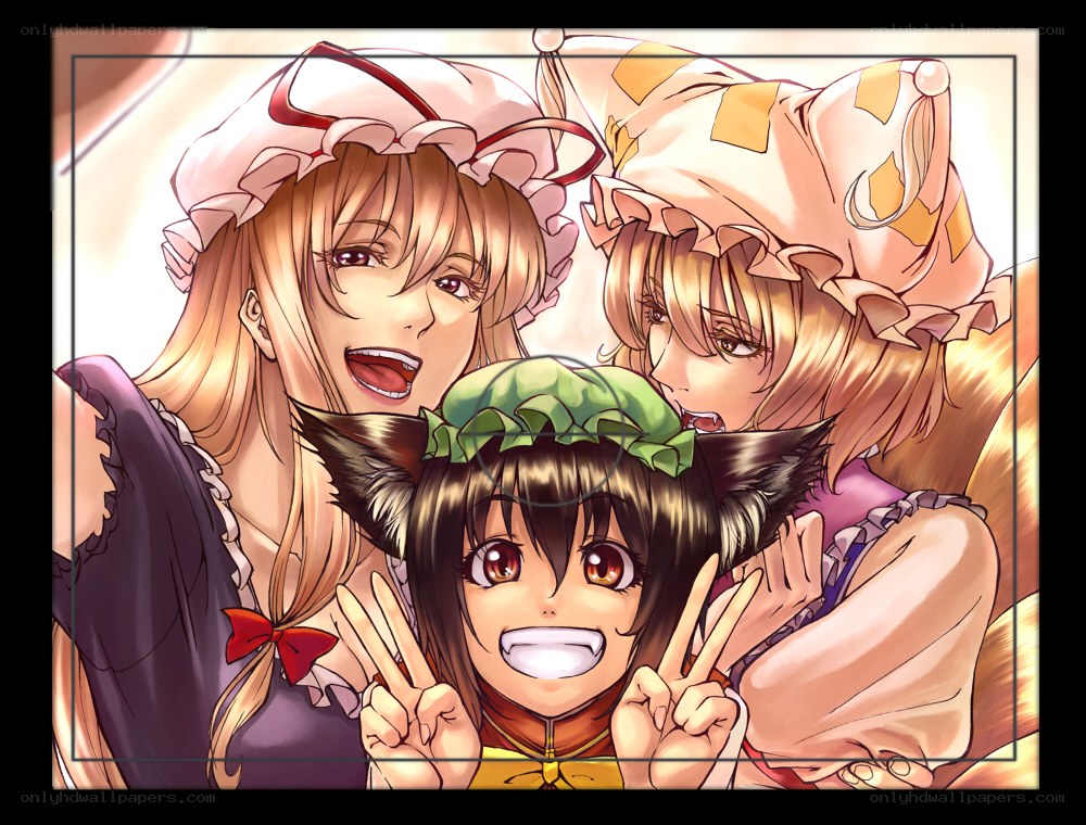 three anime girls posing together