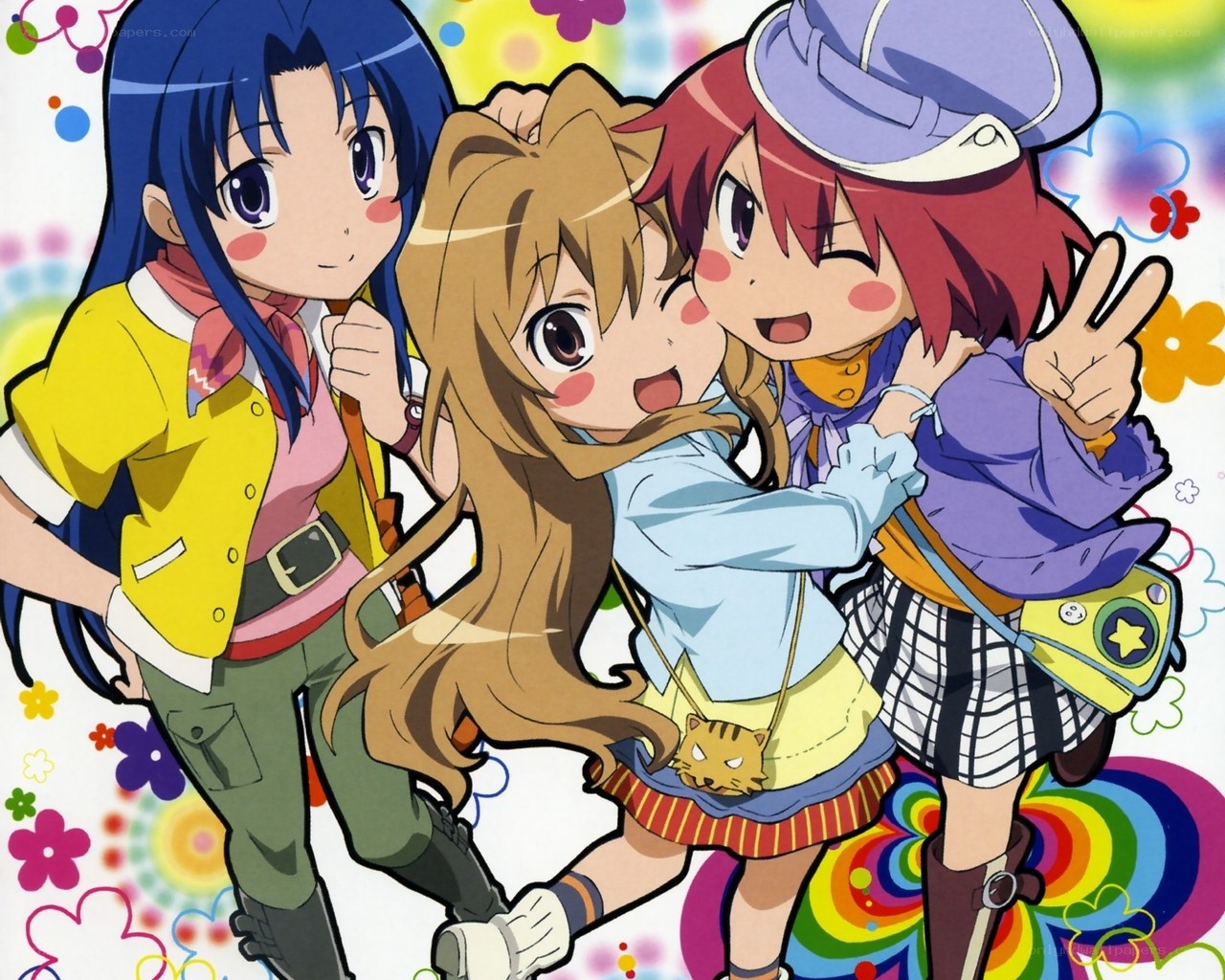 three anime girls posing together