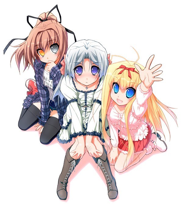 three anime girls posing together