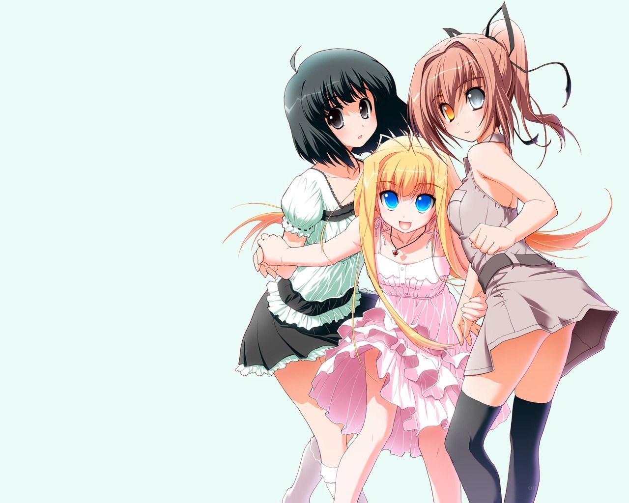 three anime girls posing together