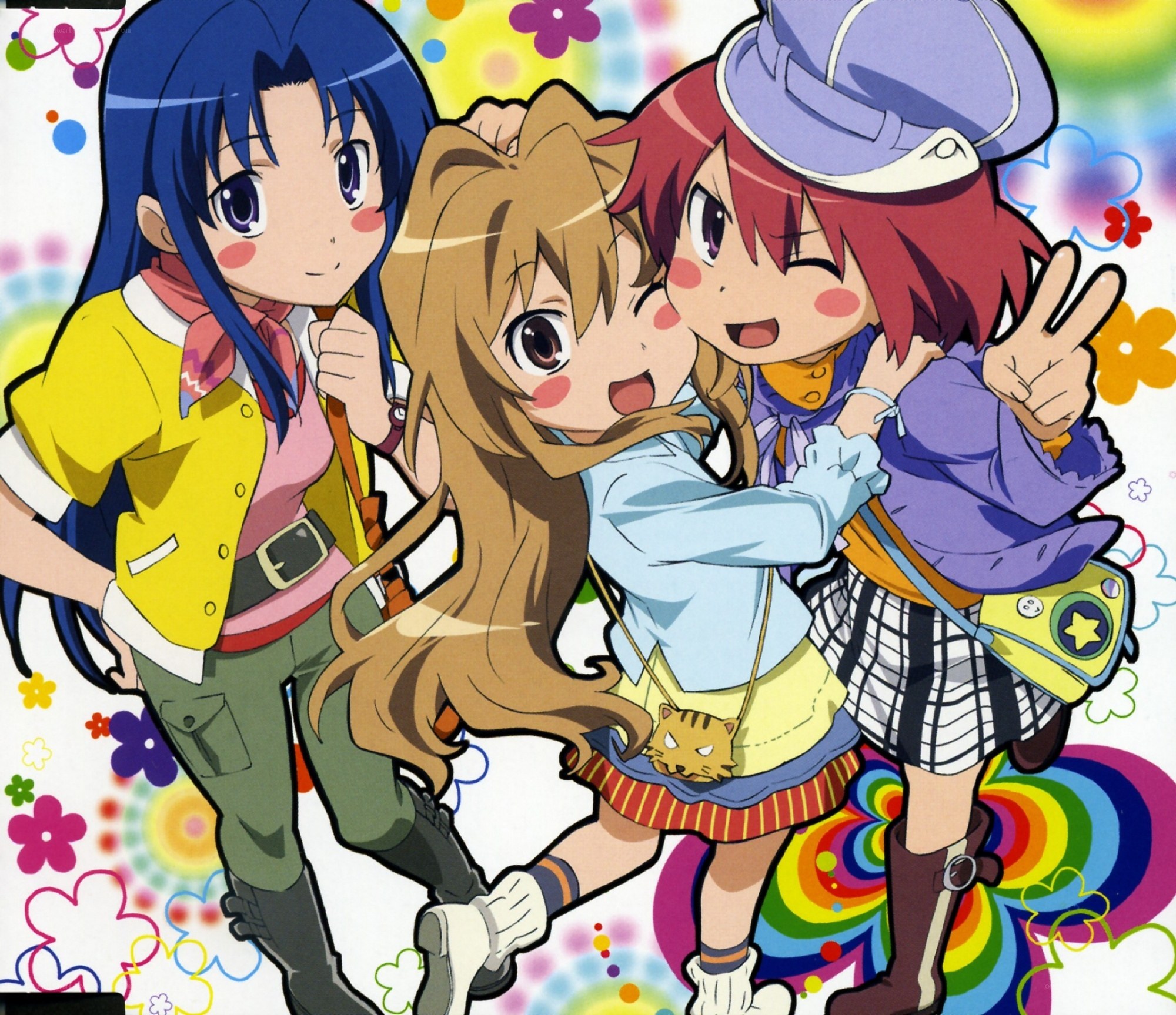 three anime girls posing together