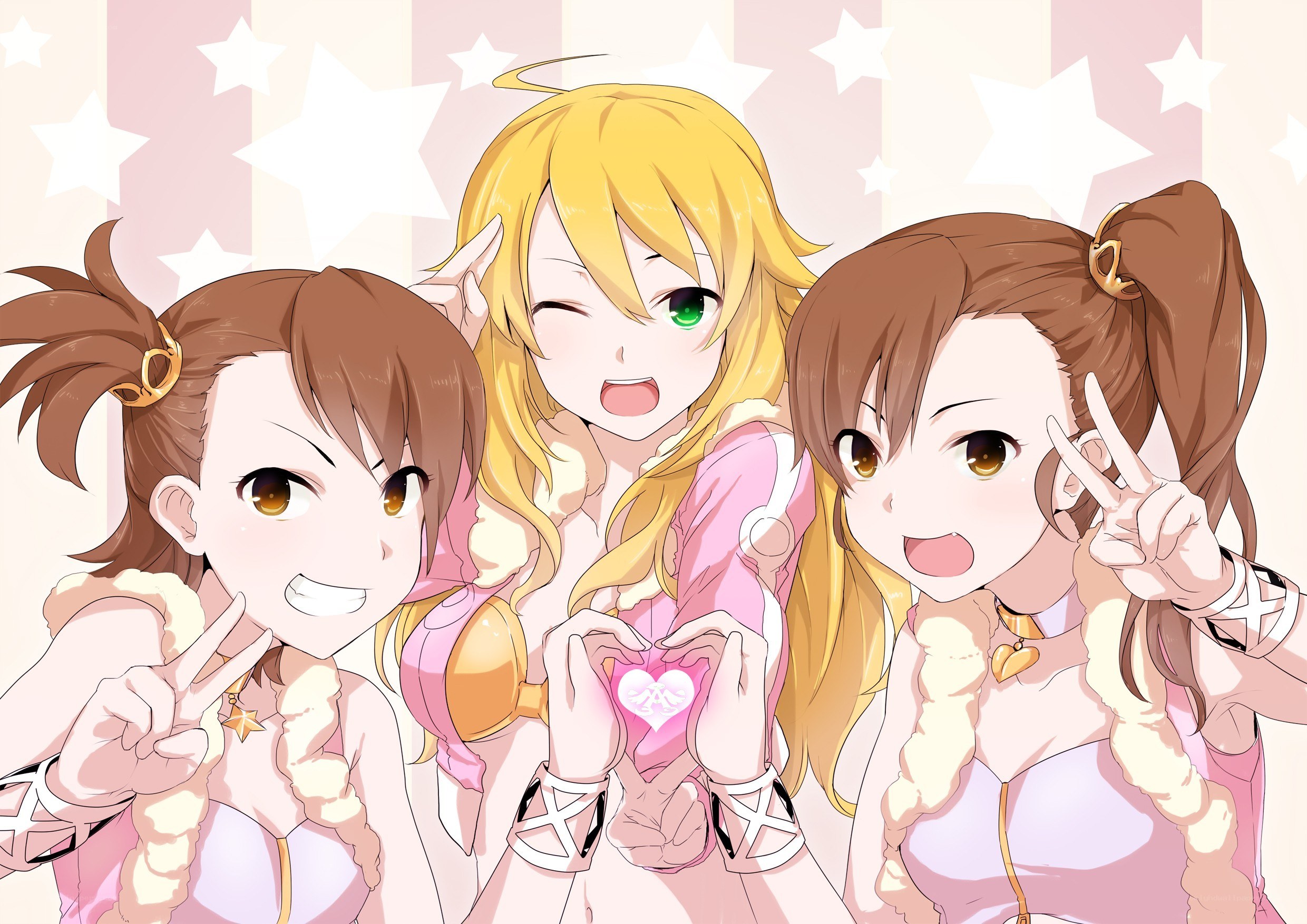three anime girls posing together