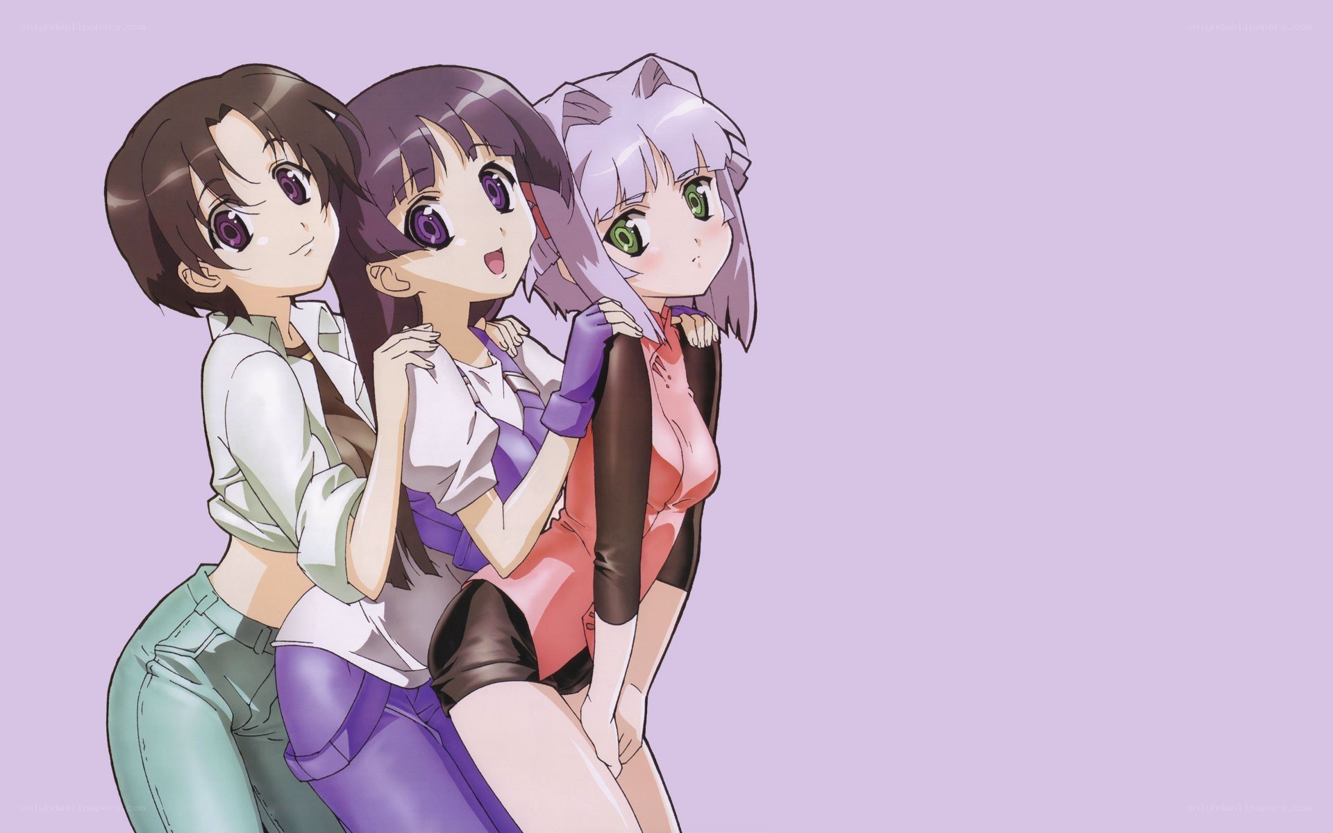 three anime girls posing together