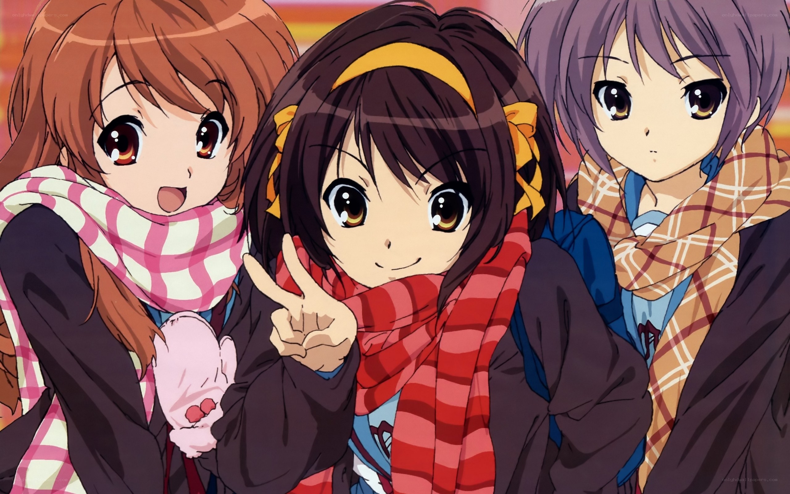 three anime girls posing together