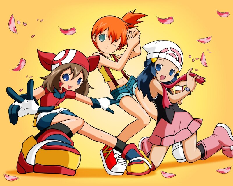 Three Anime Girls Posing — Yellow, Playful