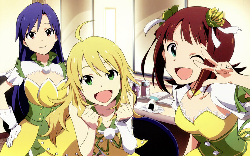 Three Anime Girls Posing — Yellow