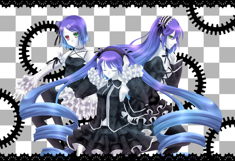 Three Anime Girls — Purple, Dramatic, Digital Art