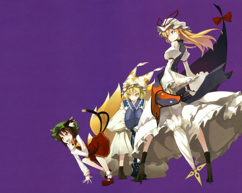 Three Anime Girls — Purple, Dramatic, Fox Tail