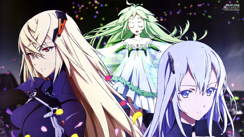 Three Anime Girls — Purple, Dramatic, Night, Confetti