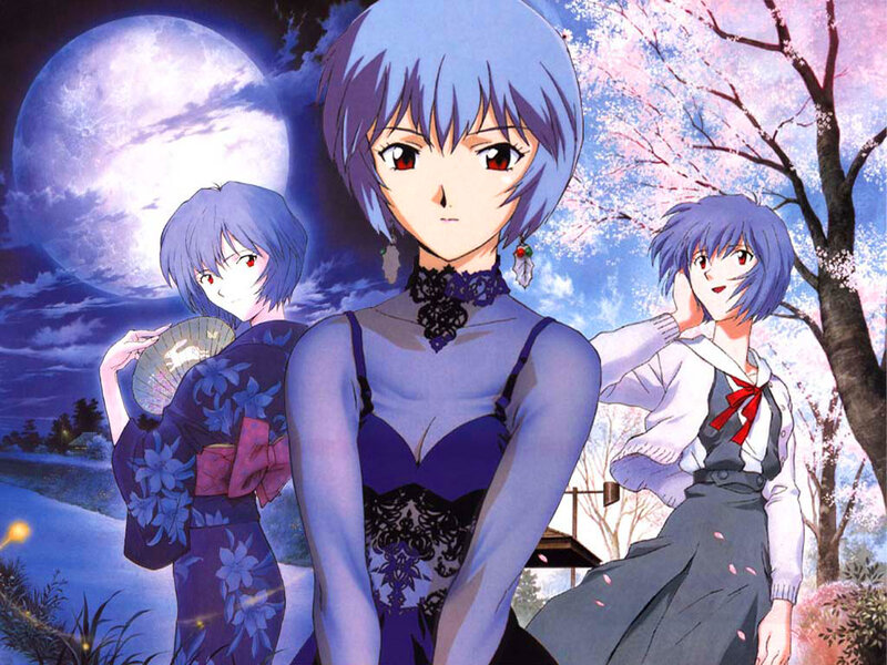 Three Anime Girls — Purple, Dramatic, Night, Moon