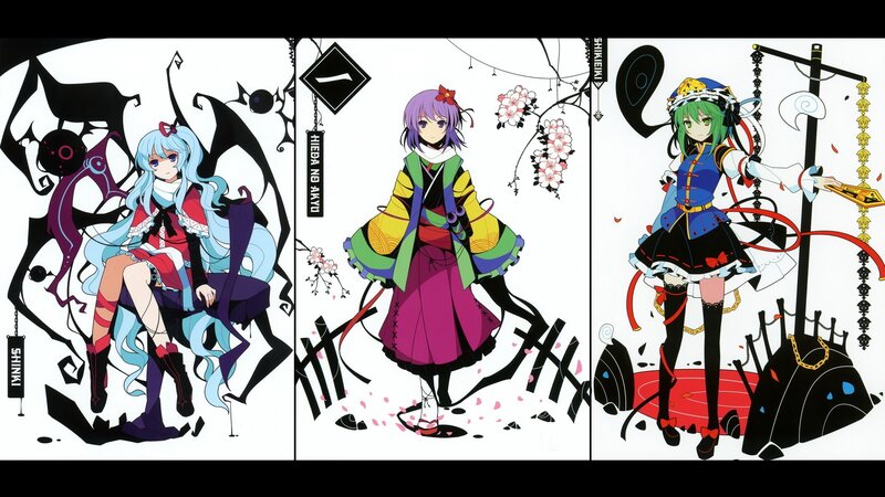 Three Anime Girls — Purple, Dramatic, Spring