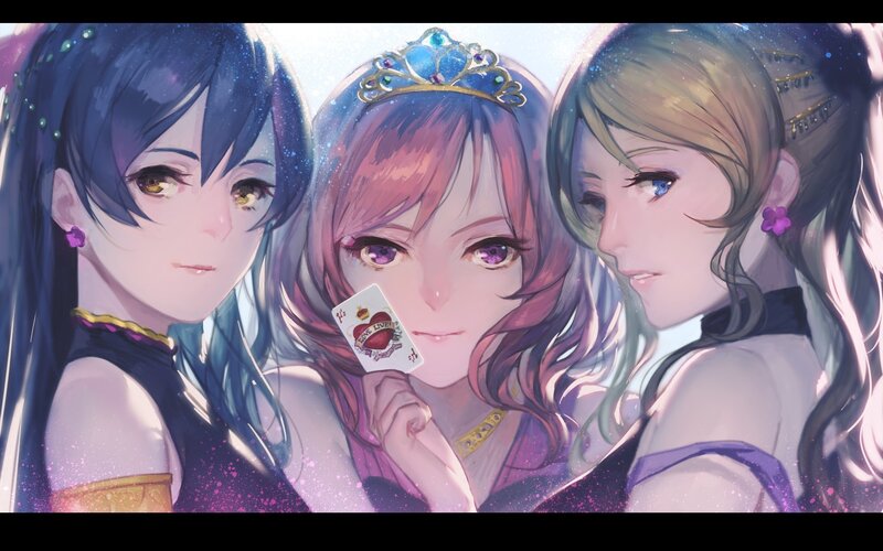 Three Anime Girls — Purple, Dreamy, Crown
