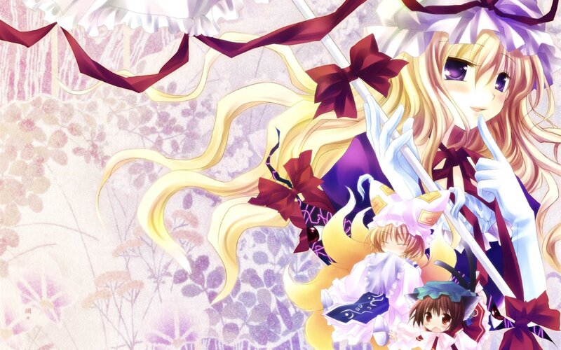 Three Anime Girls — Purple, Dreamy, Ribbons
