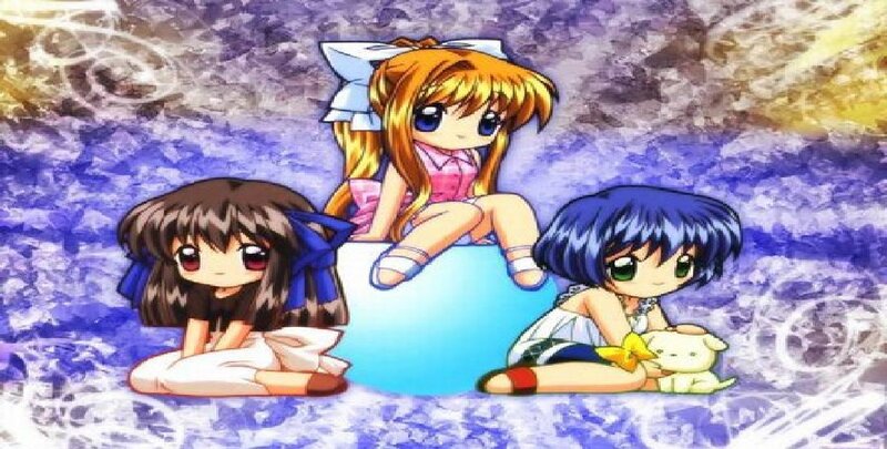 Three Anime Girls — Purple, Dreamy