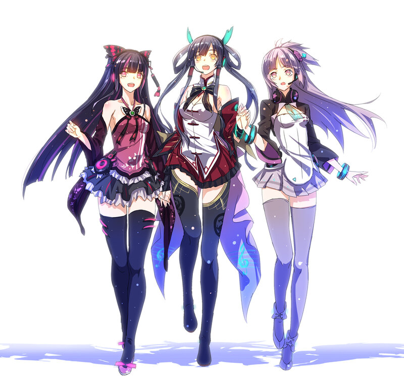 Three Anime Girls — Purple, Playful, Long Hair