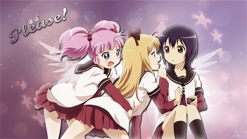 Three Anime Girls — Purple, Playful, School Uniforms