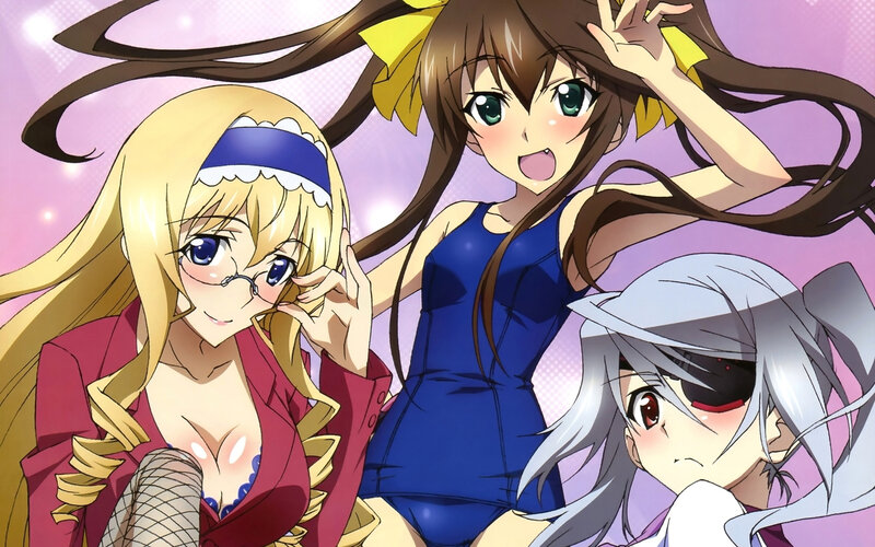 Three Anime Girls — Purple, Playful