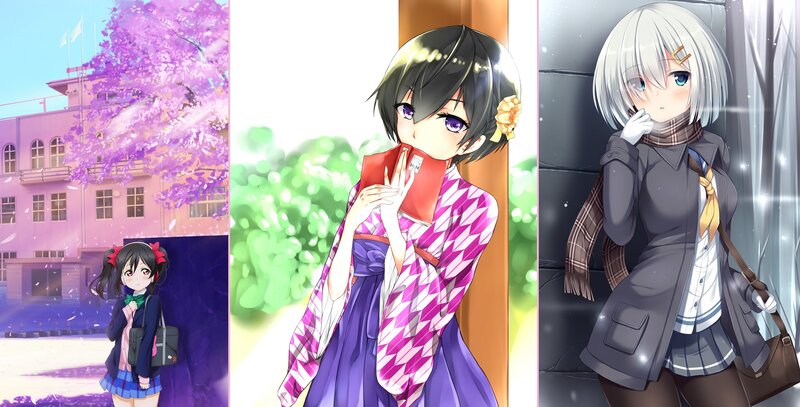 Three Anime Girls — Purple, Serene, Spring