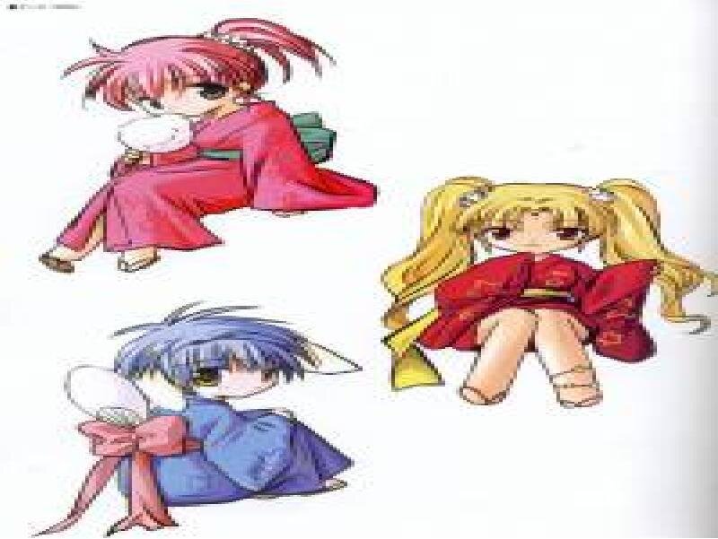 Three Anime Girls — Red, Calm