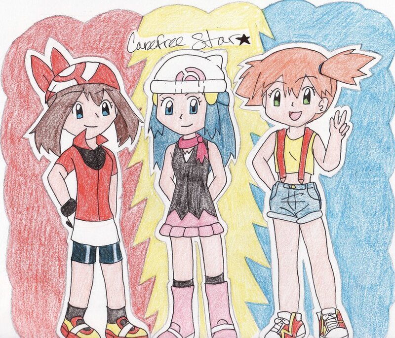 Three Anime Girls — Red, Cheerful