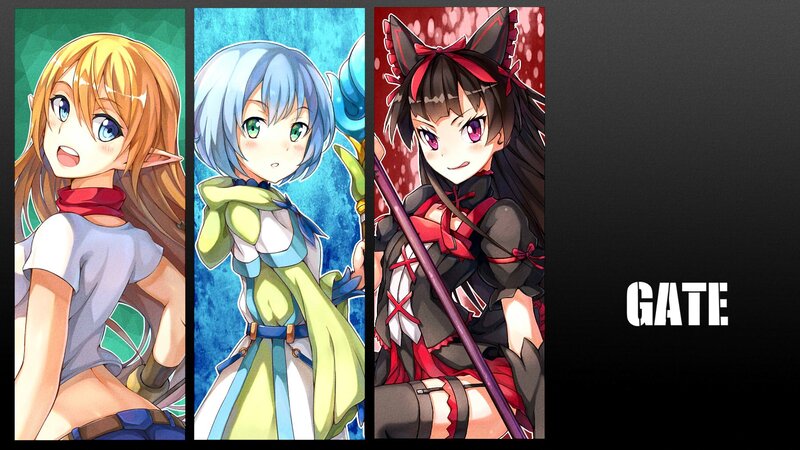 Three Anime Girls — Red, Dramatic, Cat Ears