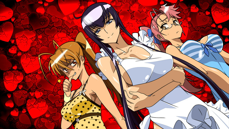 Three Anime Girls — Red, Dramatic, Hearts