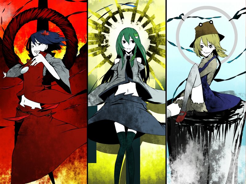 Three Anime Girls — Red, Dramatic, Manga