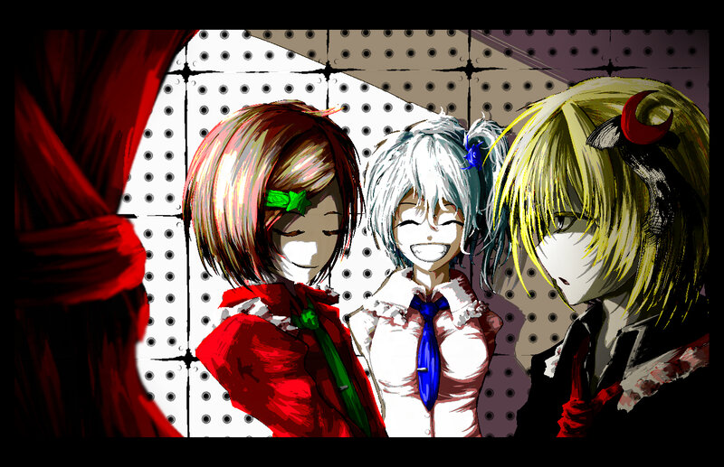 Three Anime Girls — Red, Dramatic
