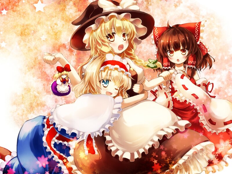 Three Anime Girls — Red, Festive