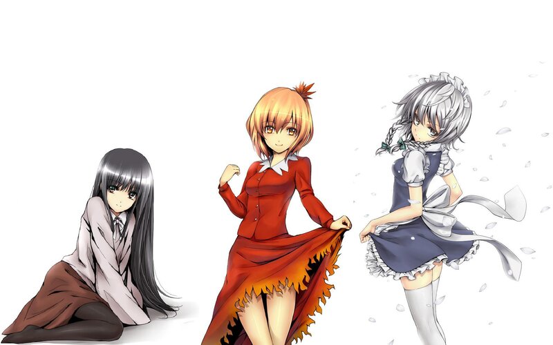 Three Anime Girls — Red, Neutral