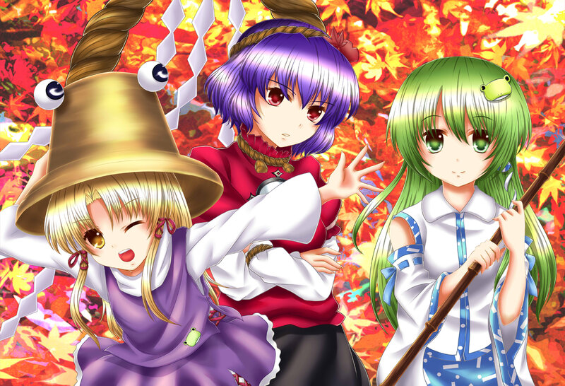 Three Anime Girls — Red, Playful, Autumn