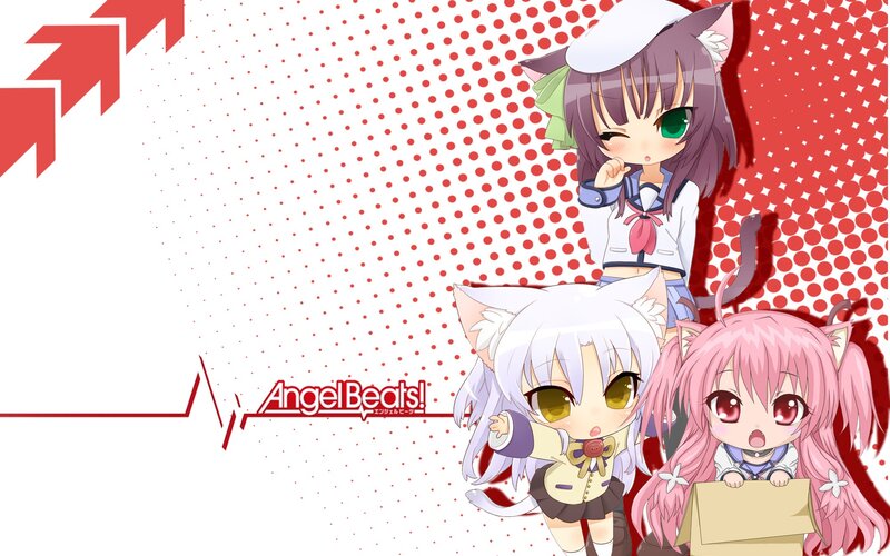 Three Anime Girls — Red, Playful, Cat Ears, School Uniforms