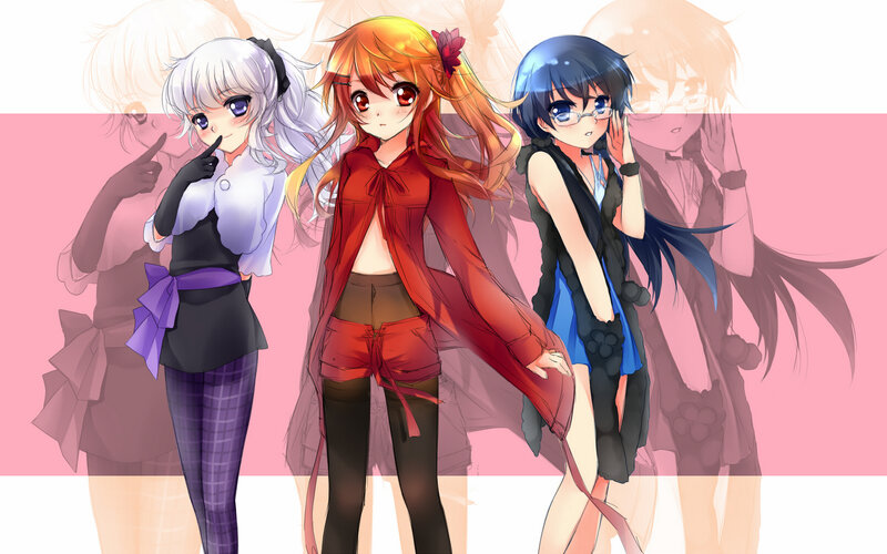 Three Anime Girls — Red, Playful, Hair