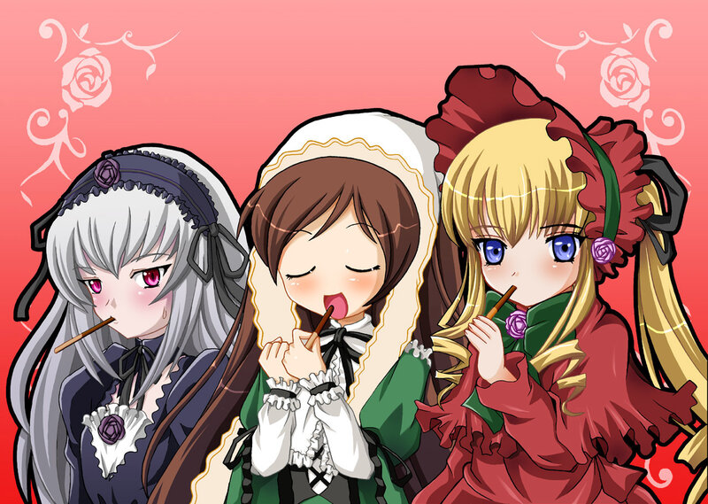 Three Anime Girls — Red, Playful