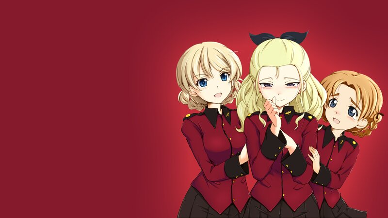 Three Anime Girls — Red, Playful, Uniforms