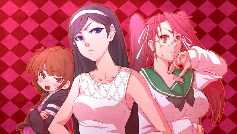 Three Anime Girls — Red