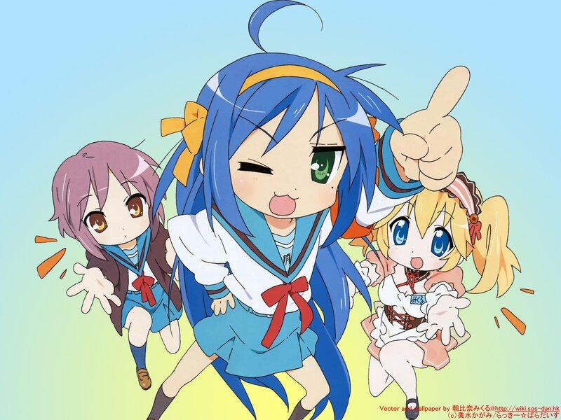 Three Anime Girls Running — Blue
