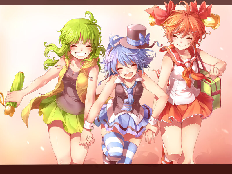Three Anime Girls Running — Green