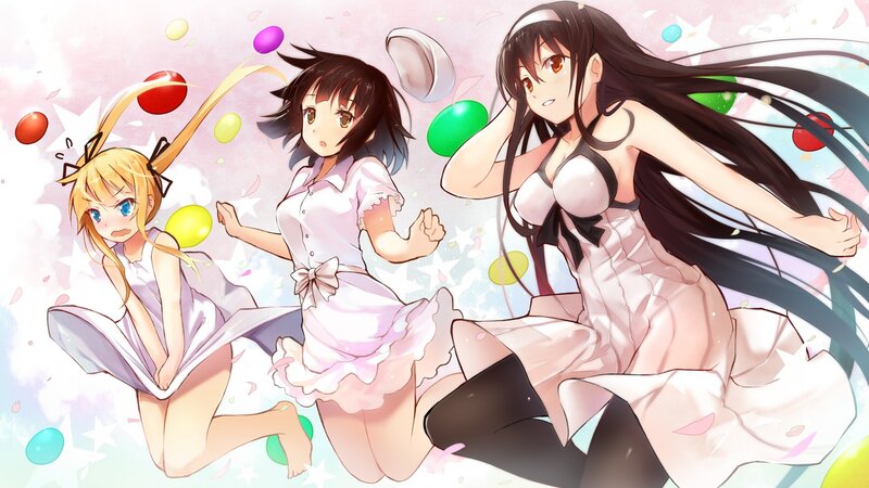 Three Anime Girls Running — Pink