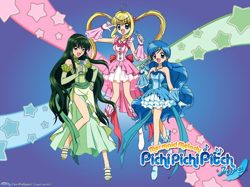 Three Anime Girls Singing — Blue, Cheerful